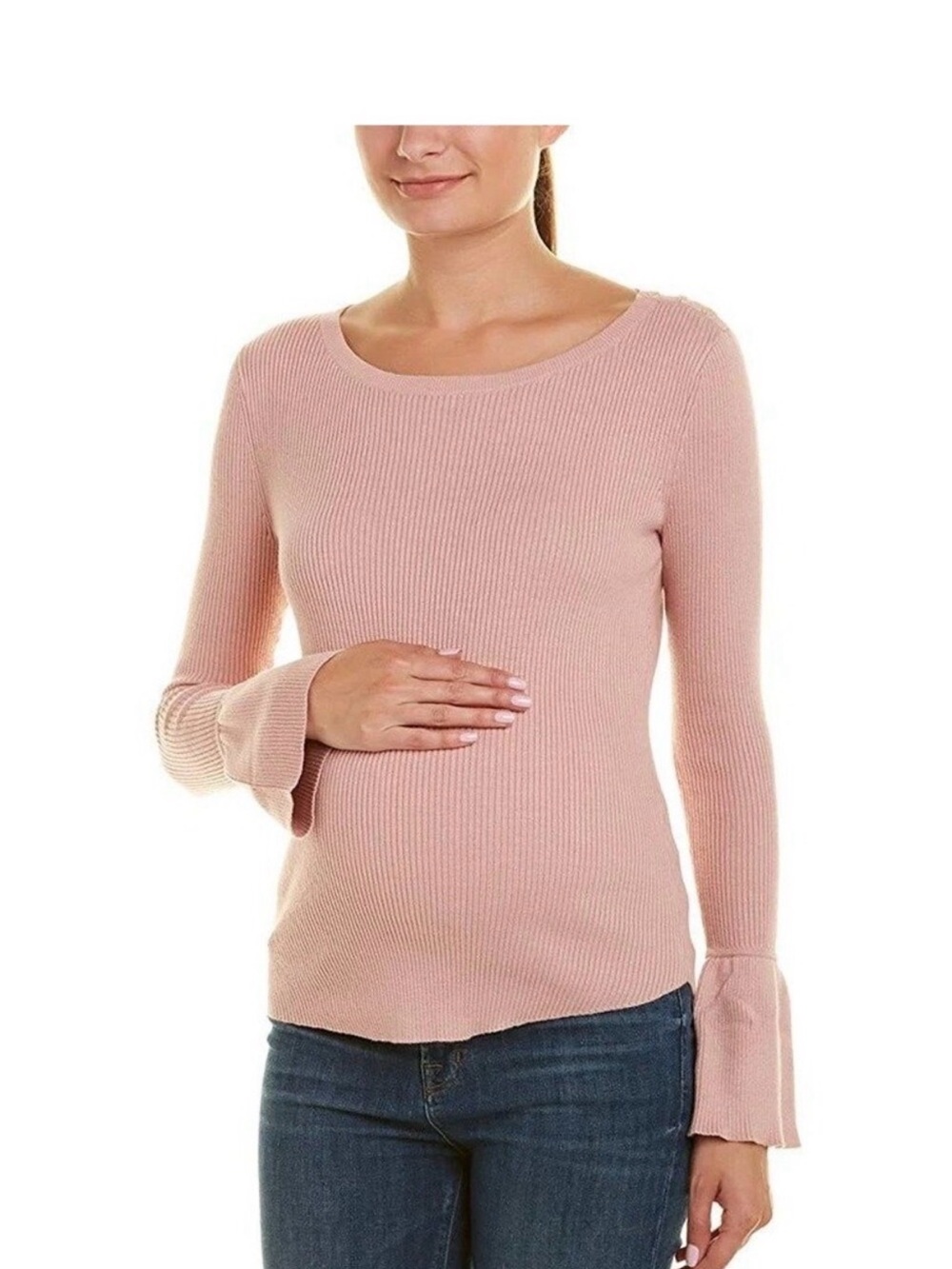 Hatch Rib Tulip Sleeve Crew in Heather Clay